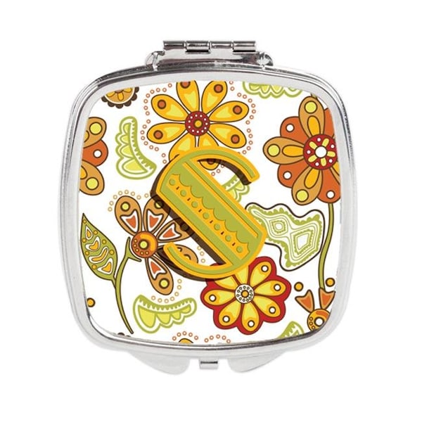Carolines Treasures Carolines Treasures CJ2003-SSCM Letter S Floral Mustard & Green Compact Mirror CJ2003-SSCM - main